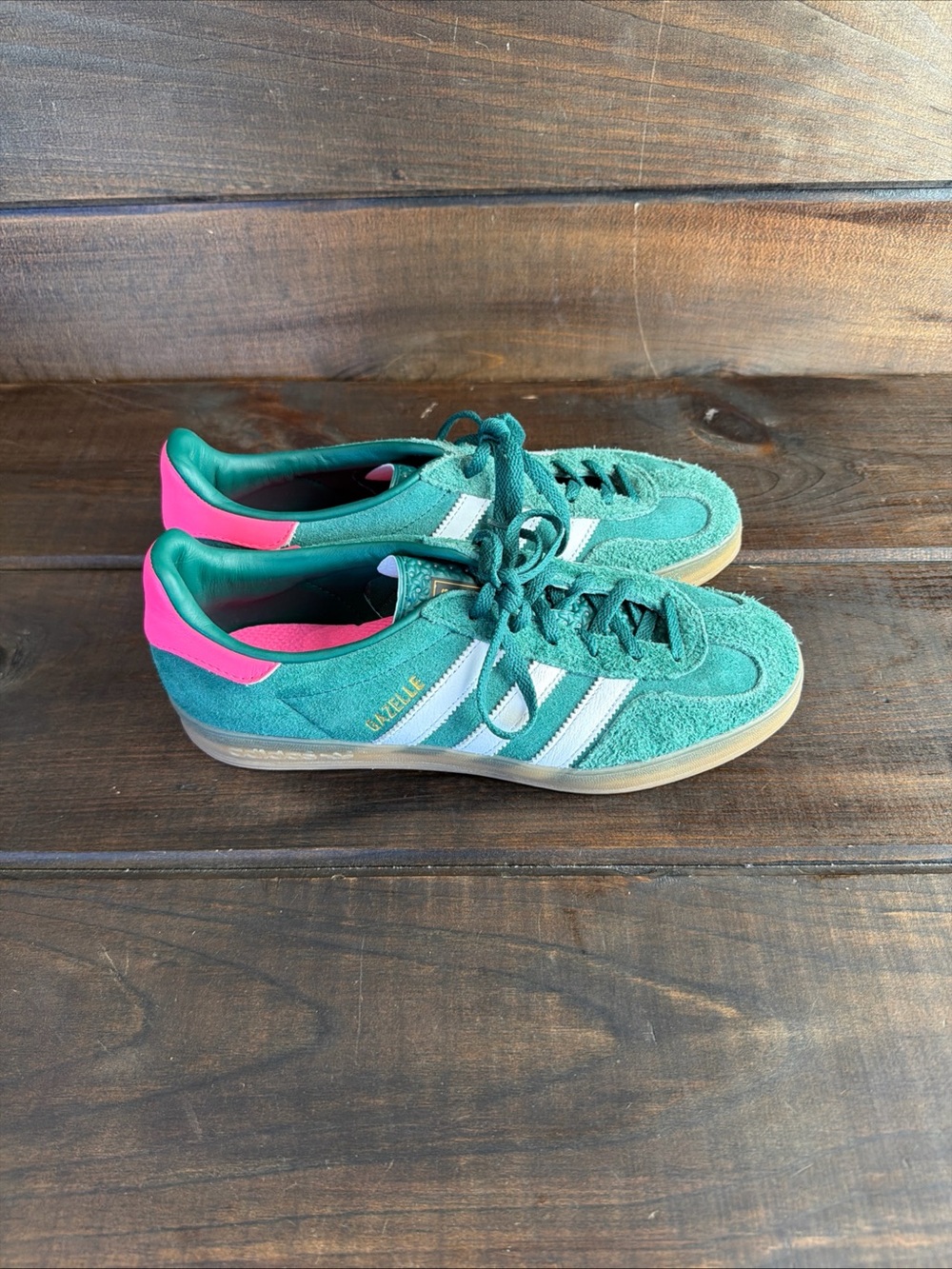 Adidas Gazelle Indoor Collegiate Green Lucid Pink Suede Sneakers Shoes Wmn Sz 9 - Picture 6 of 12